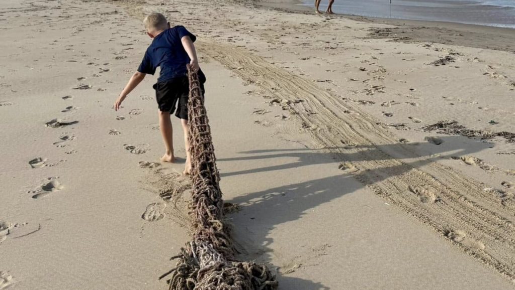 Father, Son and Strangers Free Beach From Fishing Net Trouble