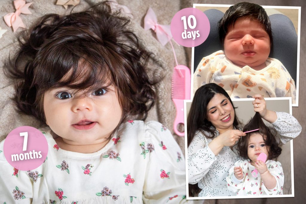 My baby was born with so much hair that strangers stop us in the street - they always ask the same question