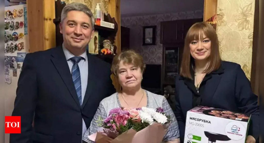 Russian officials gift meat grinder to mother of soldier killed in Ukraine’s ‘meat grinder’ war