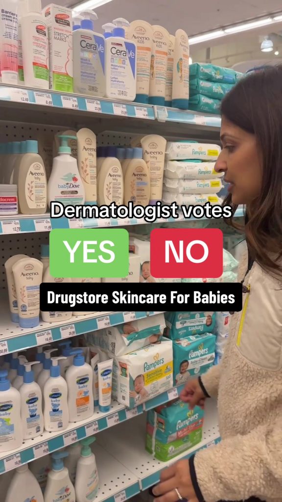 @geetayadavmd Dermatologist votes yes or no to drugstore skincare for babies. ⁠ ...